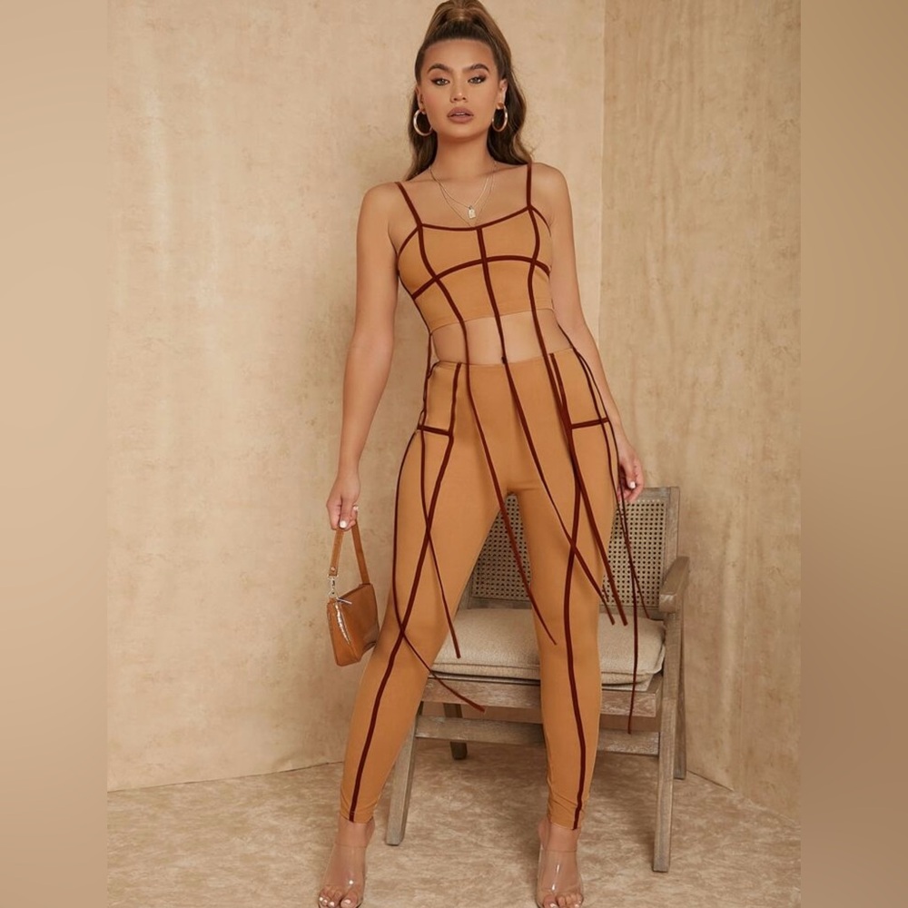 Women's Tan and Brown Fringe Jumpsuit